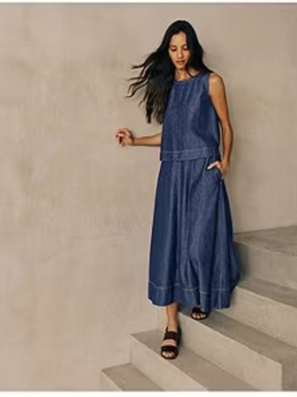 Eileen Fisher Organic Cotton Denim Maxi Full Skirt in Deep Blue Medium - Picture 11 of 11